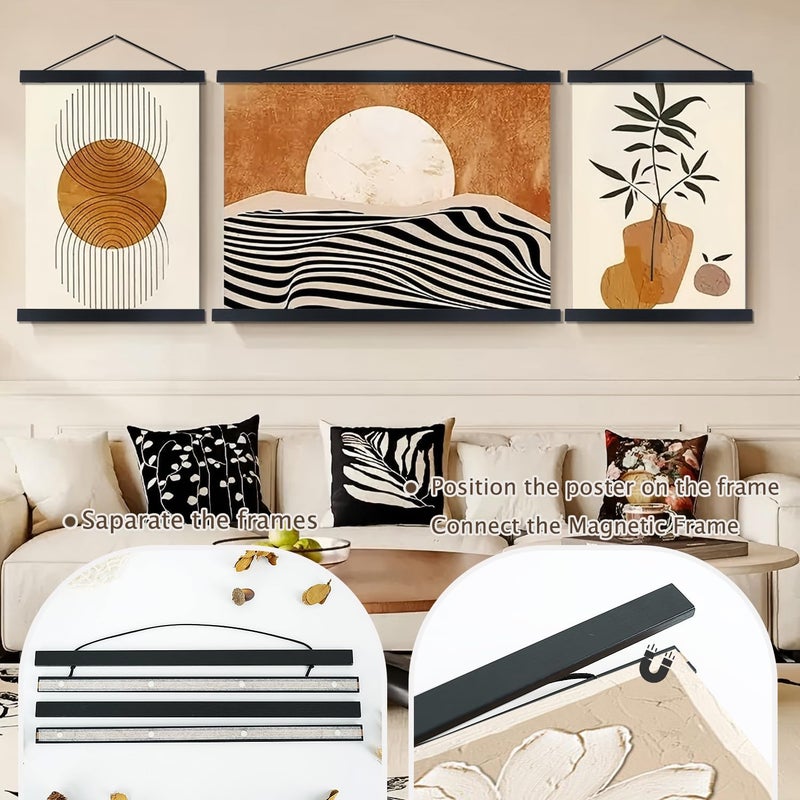 Artmag 2 Pack Magnetic Poster Hanger Frame, 18x24 18x12 18x28 Light Wood Wooden Magnet Canvas Artwork Print Dowel Poster Hangers Frames Hanging Kit (Black, 18", 2 Packs) - Image 3